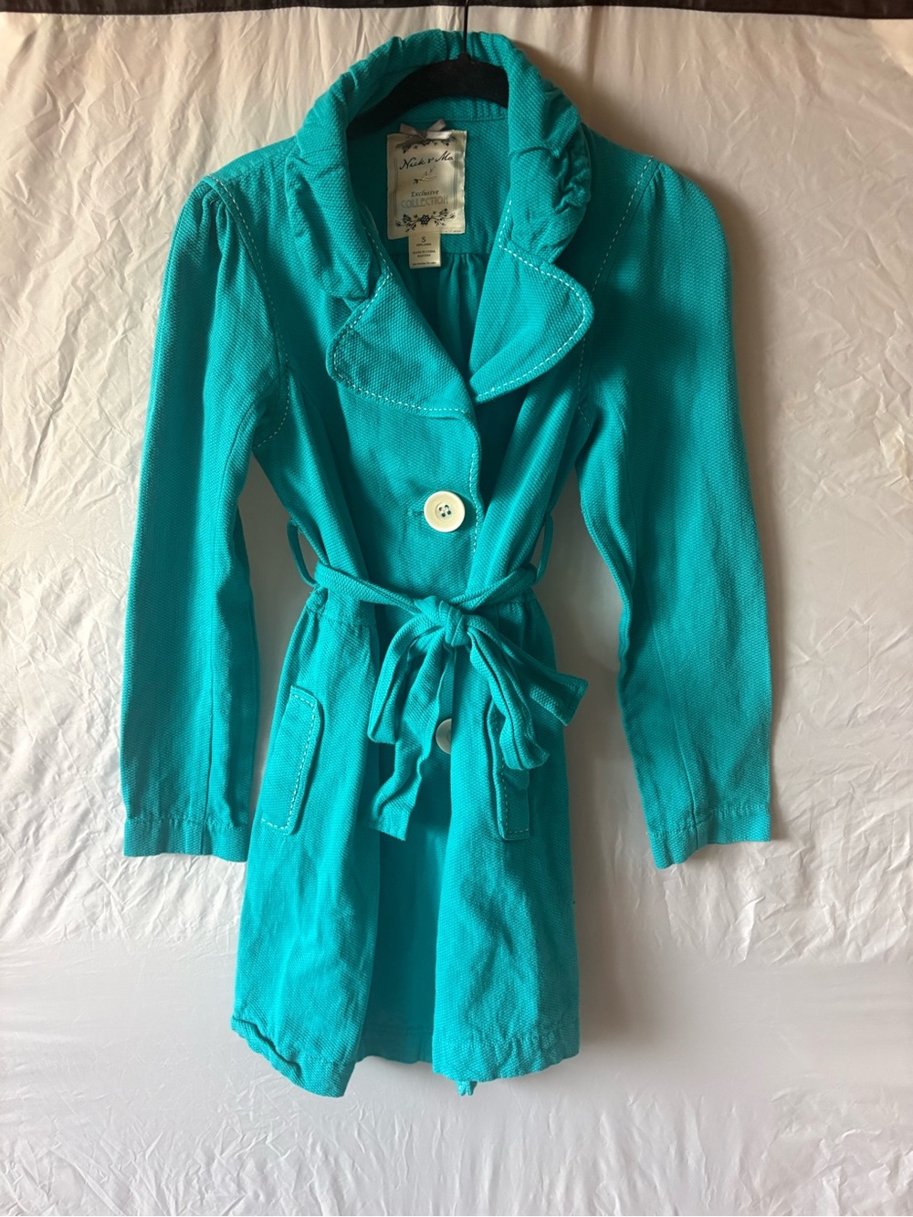 Rare Anthropologie Nick and Mo Teal Women's Belted Trench Coat